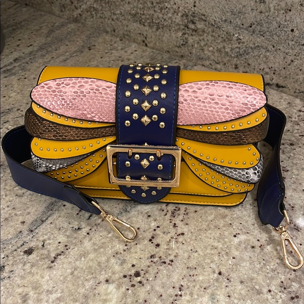 Stylish Yellow and Pink Studded Women's Bag
